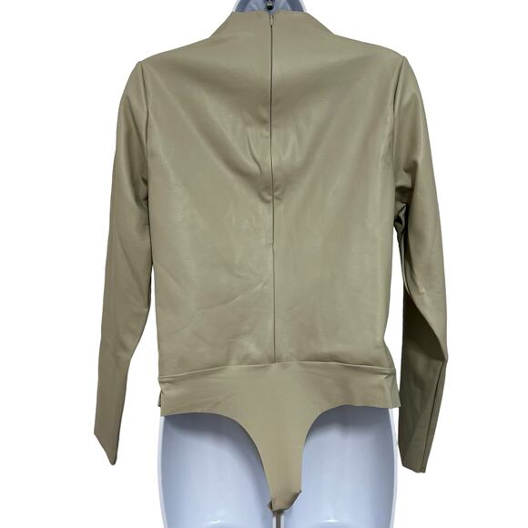 Skims Faux Leather Bodysuit Tan Snap Closure Long Sleeve Plus 2X Stretch NWT - Picture 5 of 12